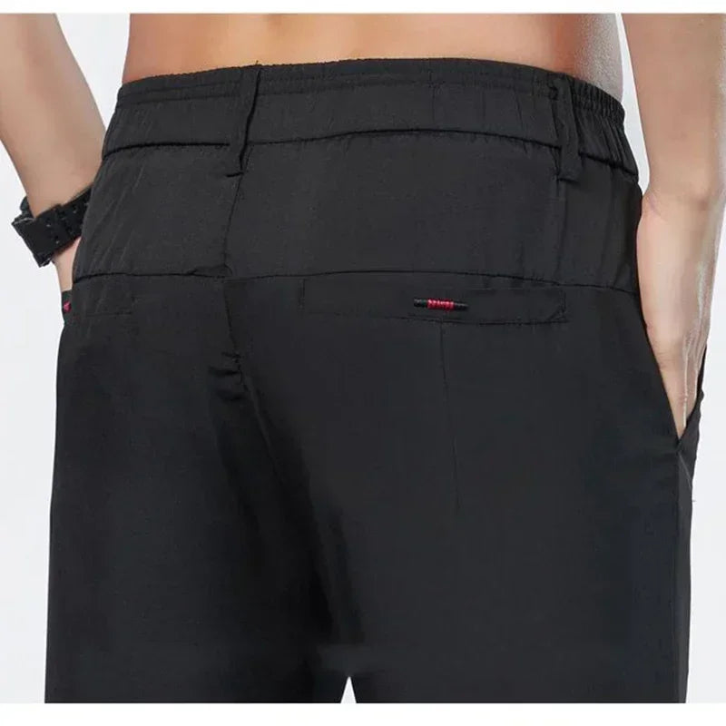 Men Ice Silk Thin Classic Casual Pants Male Slim Fit Straight Leg Daily Business Trousers Fashion Elastic Waist Black Gray Pants