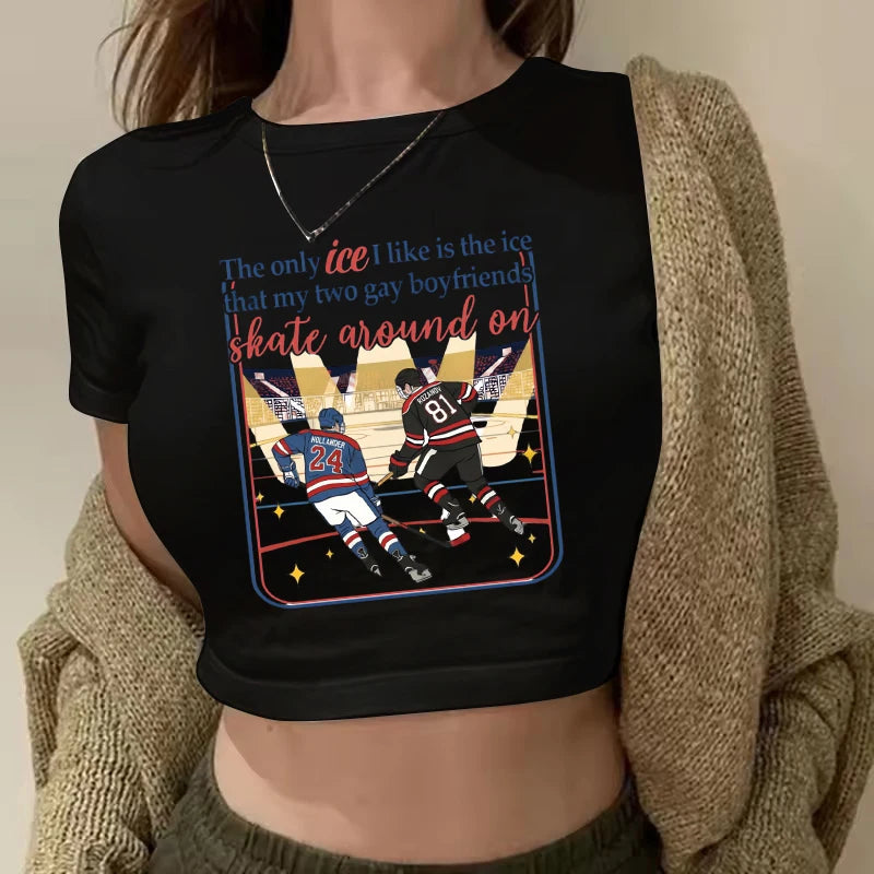 Heated Rivalry Print Graphic Crop Top Women's Sexy Cropped T Shirt Gothic Vintage T-Shirt Women Fashion Y2k Tshirt Clothes Girls