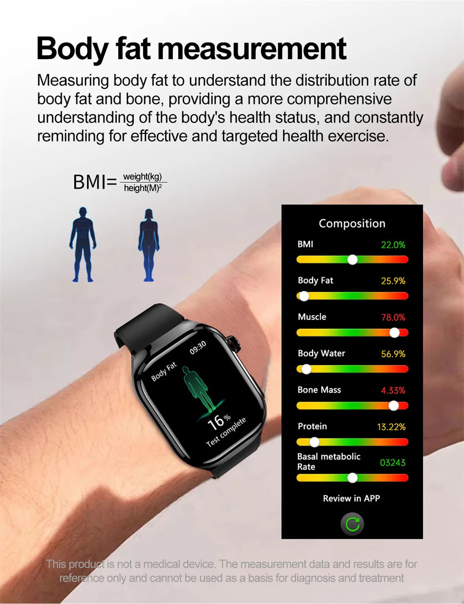 2025 New ECG+PPG Clock Smartwatch Men Uric Acid Blood Pressure Blood Oxygen Body Analysis Heart Health Monitor Smart Watch lady