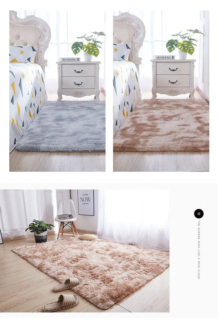 VIKAMA Tie-dyed Plush Carpet Living Room Rug Floor Mat Teenage Girl Bedroom Bedside Rug Large Area Plush Carpet Rug Home Decor