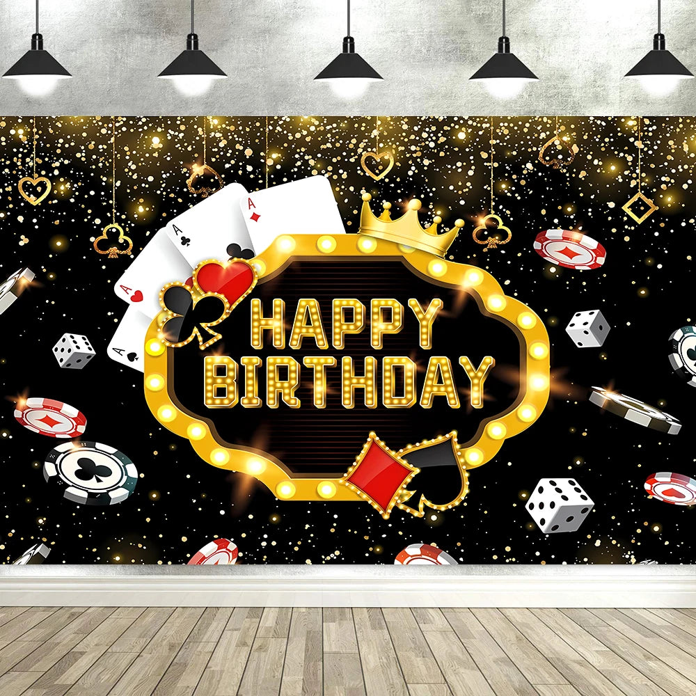 Las Vegas Casino Night Carnival Theme Banner Background Cloth, Poker Dice Birthday Party Decoration Photography Studio Backdrop