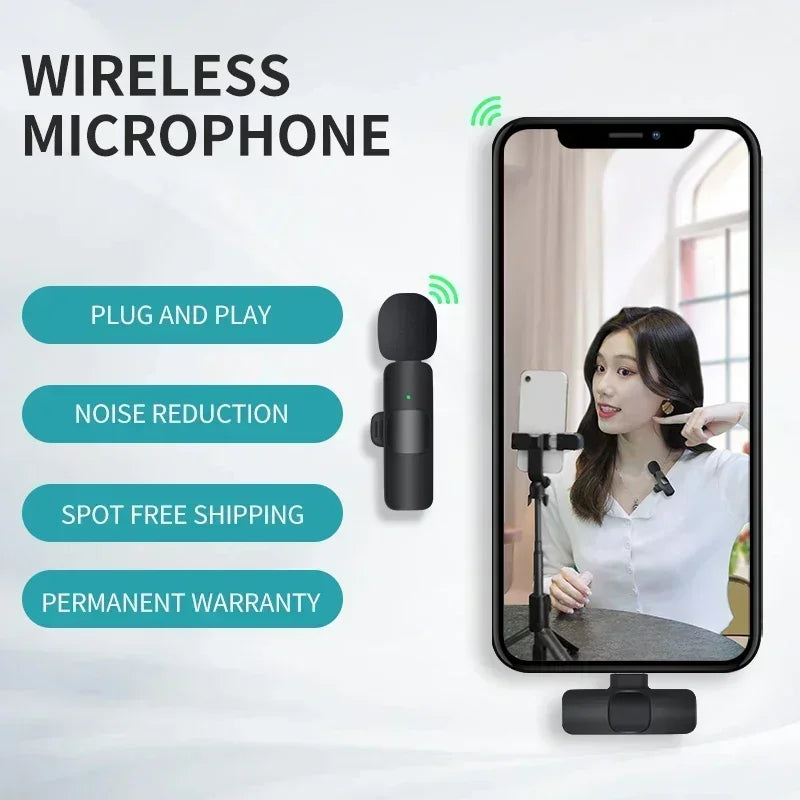 Lenovo 2 In 1 Portable Wireless Lavalier Microphone for Live Broadcast Gaming Audio Video Recording iPhone Android Mini Mic