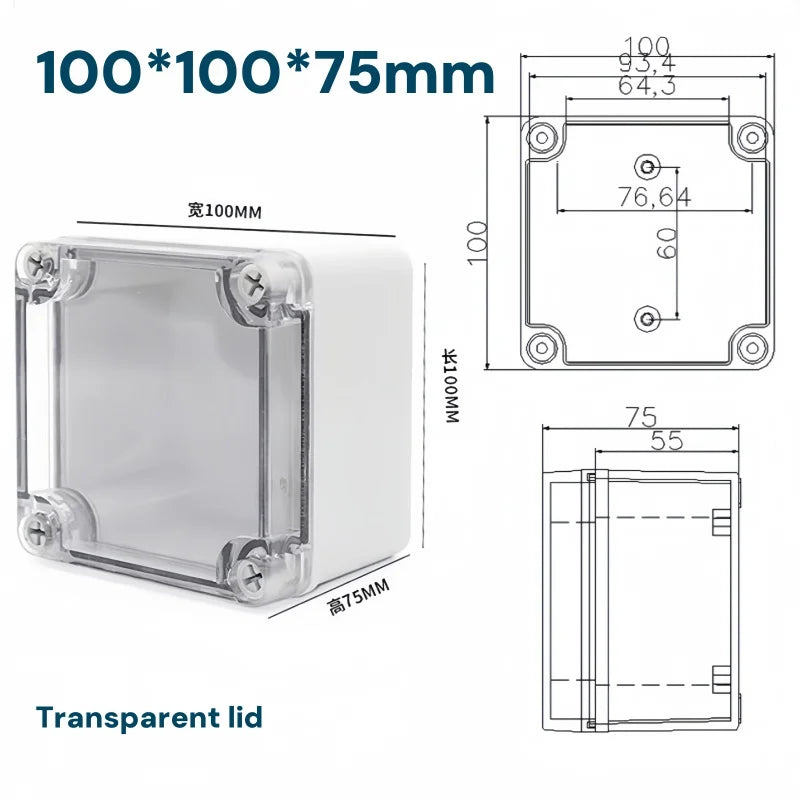 Transparent Waterproof Outdoor Enclosure Plastic Box Electronic Project Case Instrument Electrical Box IP68 Junction Box Housing
