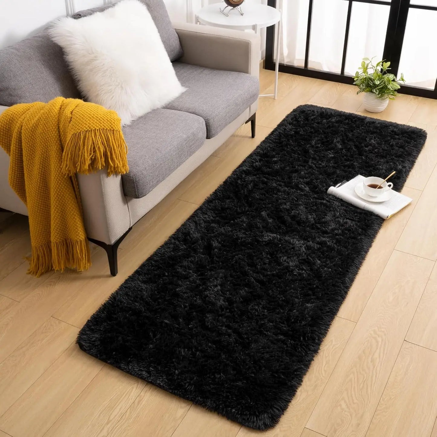 VIKAMA black Area Plush for Bedroom, Living Room Fluffy Rug, Large Area Rug Shag Shaggy Carpet Soft Plush Furry Bedside Rug