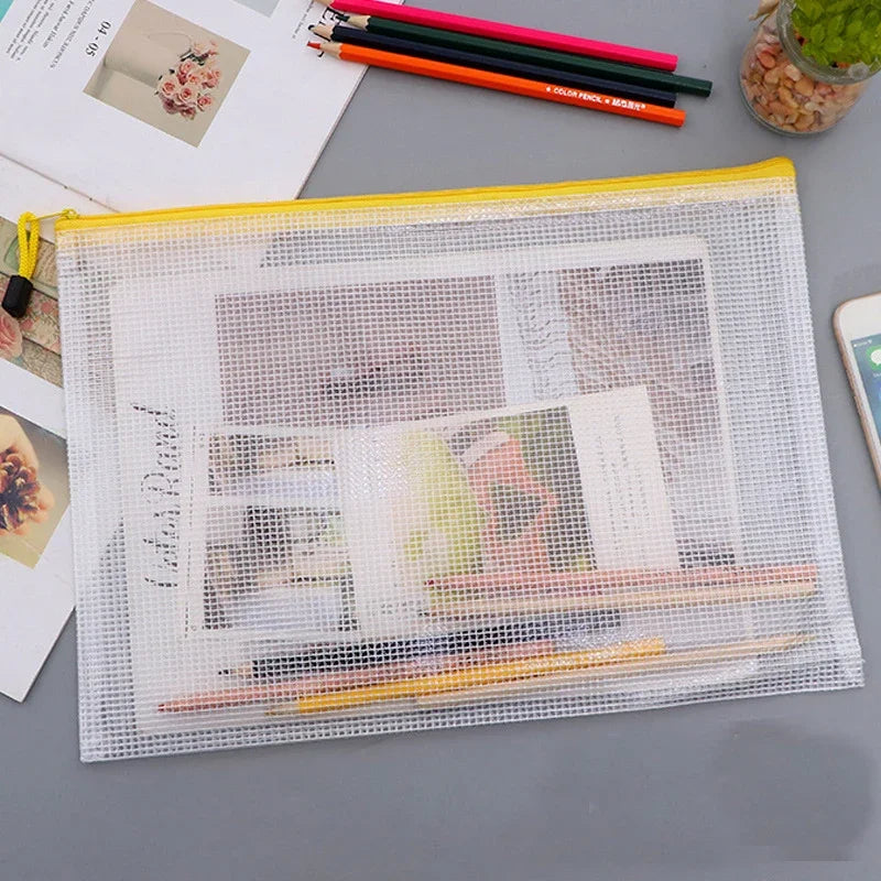 PVC Stationery Storage Bag Folder File Mesh Zipper Pouch A4 A5 A6 A3 Document Bag File Folders School Office Supplies Organizer