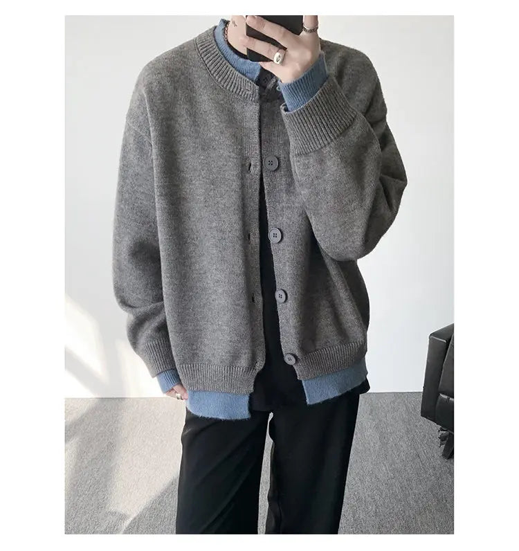 Men's Casual Contrast Color Cardigan Sweater Loose Button Front Knitted Coat for Daily Wear