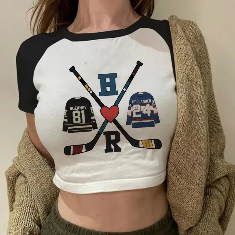 Heated Rivalry Print Graphic Crop Top Women's Sexy Cropped T Shirt Gothic Vintage T-Shirt Women Fashion Y2k Tshirt Clothes Girls