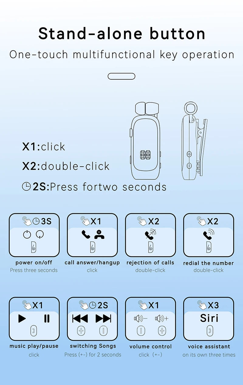 K88 Lavalier Business Bluetooth 5.4 Headphone Talk/Music Time 20 Hours,LED Digital Display,Noice Cancelling Wireless Earphones