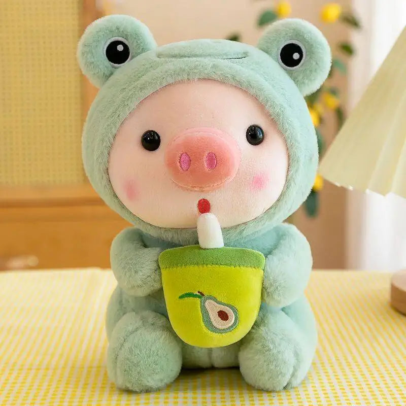 25cm Kawaii Bubble Pig Plush Toy Stuffed Animal Bunny Frog Tiger Soft Pillow Cup Milk Tea Boba Plushies Doll For Kids Girls Gift