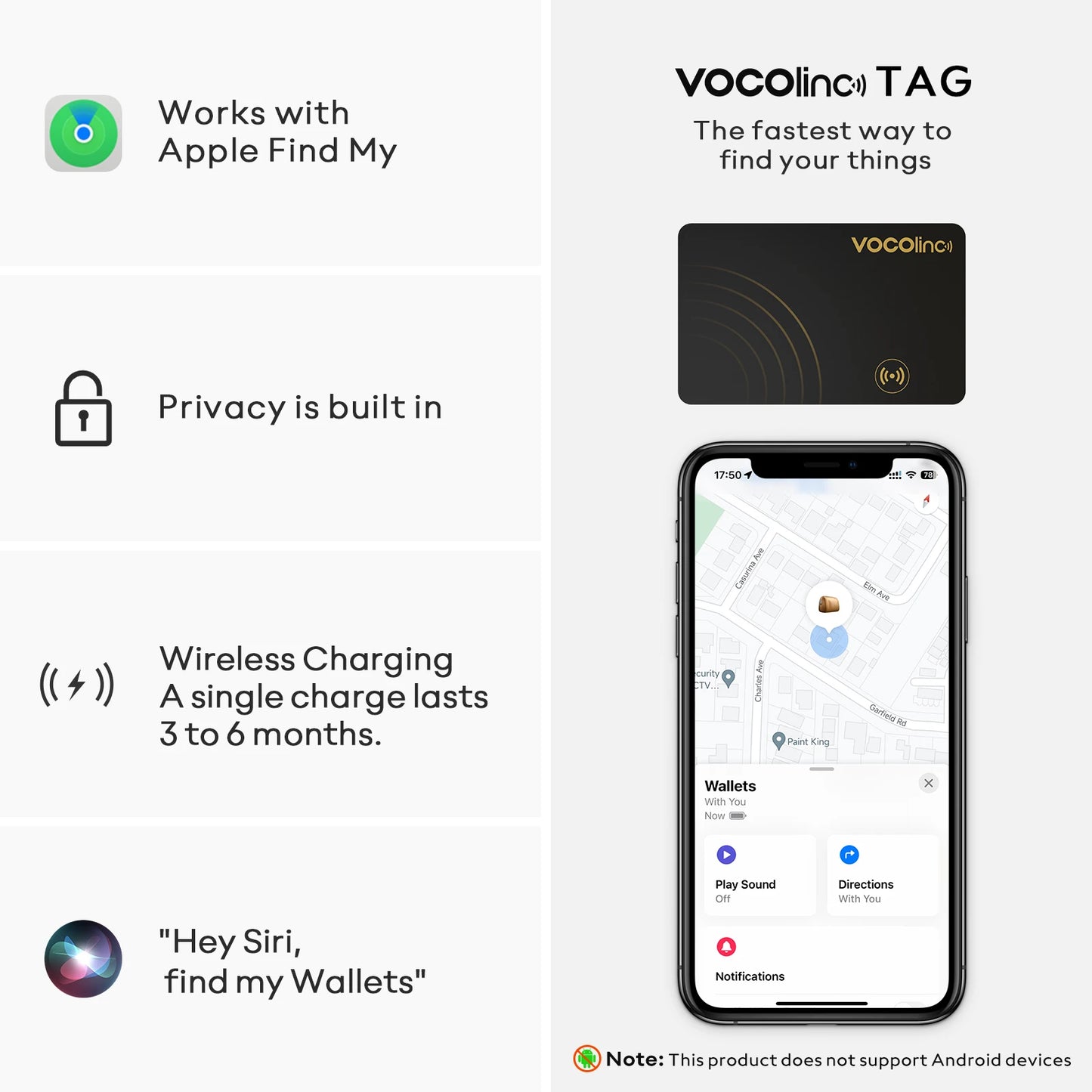 1/2Pcs VOCOlinc Wireless Charging Bluetooth Tracking Card,Global locator, Smart Tag, Item Finder, Use with Find My (IOS Only)