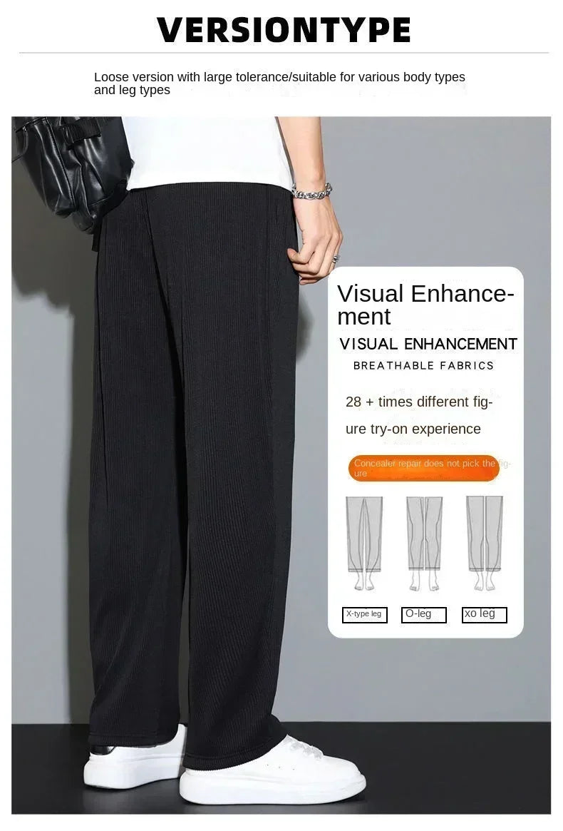 Summer Loose Ice Silk Pants Men's Drape 100KG Size Long Pants Fat Casual Sports Pants Wide Leg Straight Pants Tide Brand