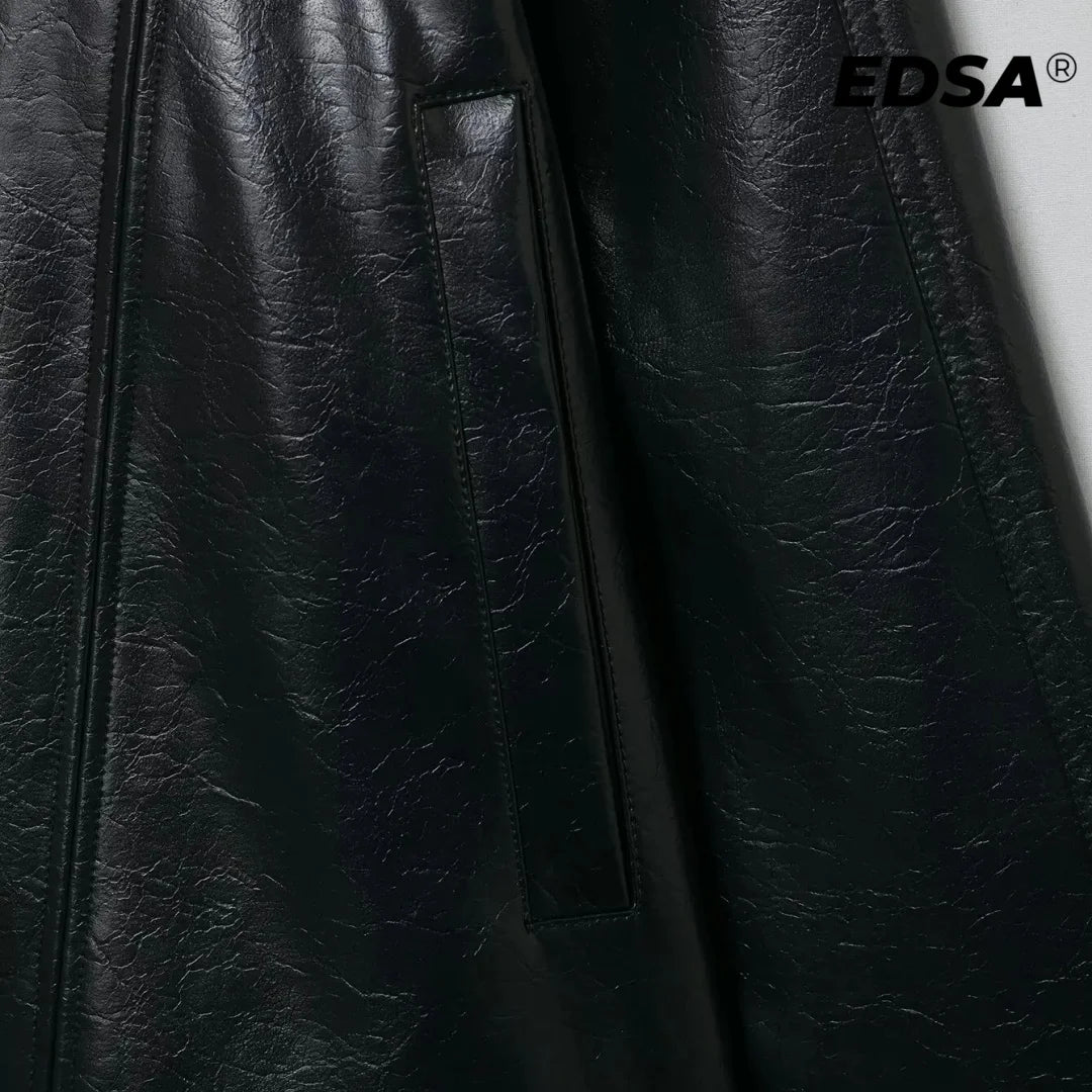 EDSA Women PU Leather Bomber Jacket Motorcycle Coat Black Spliced Zipper Fly Pu Leather Coat For Female New Street Style