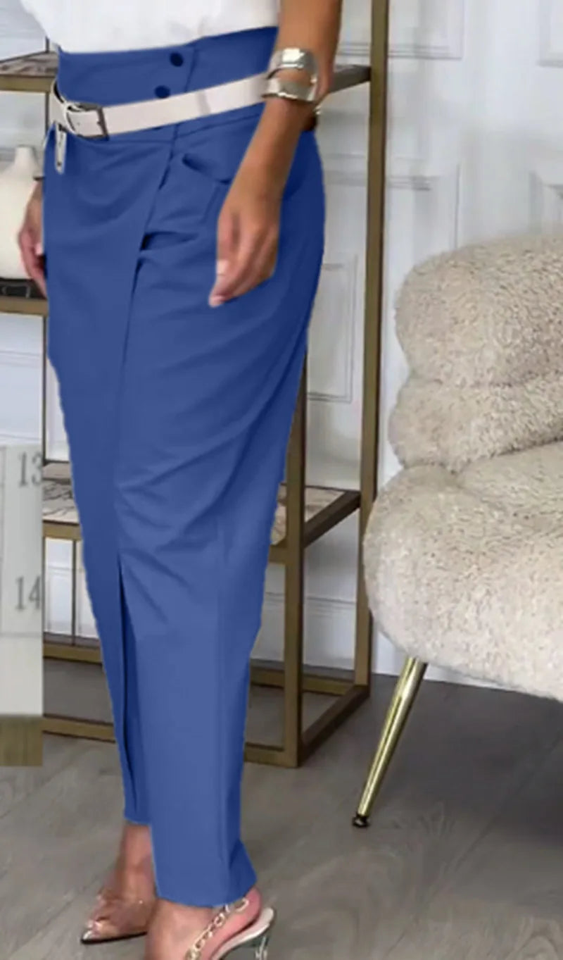 New Autumn Asymmetric High Waisted Pants For Women Fashion Chic Belt Straight Pants Casual Street Trousers Ladies Solid Bottoms