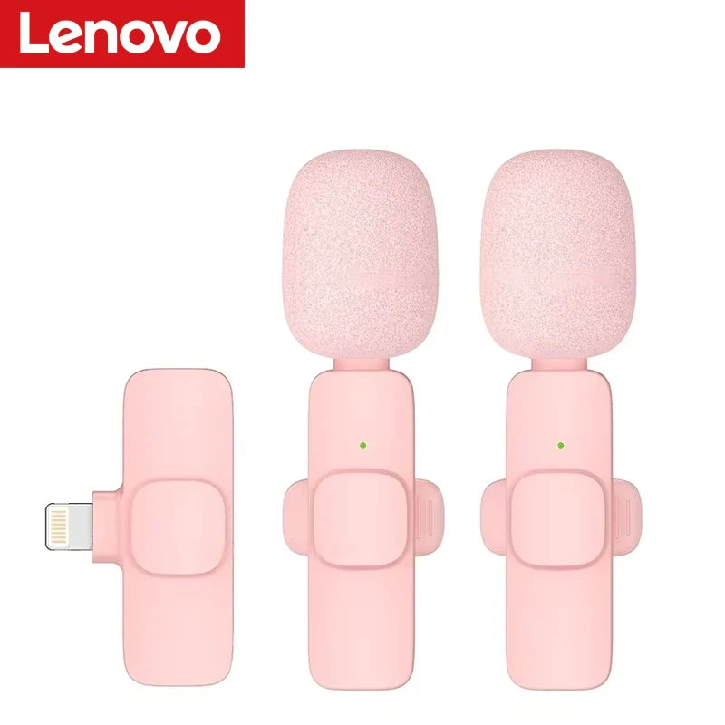Lenovo Pink Wireless Lavalier Microphone Phone Portable Audio Video Recording Vlog Microphone for iPhone Android PC Live Gaming