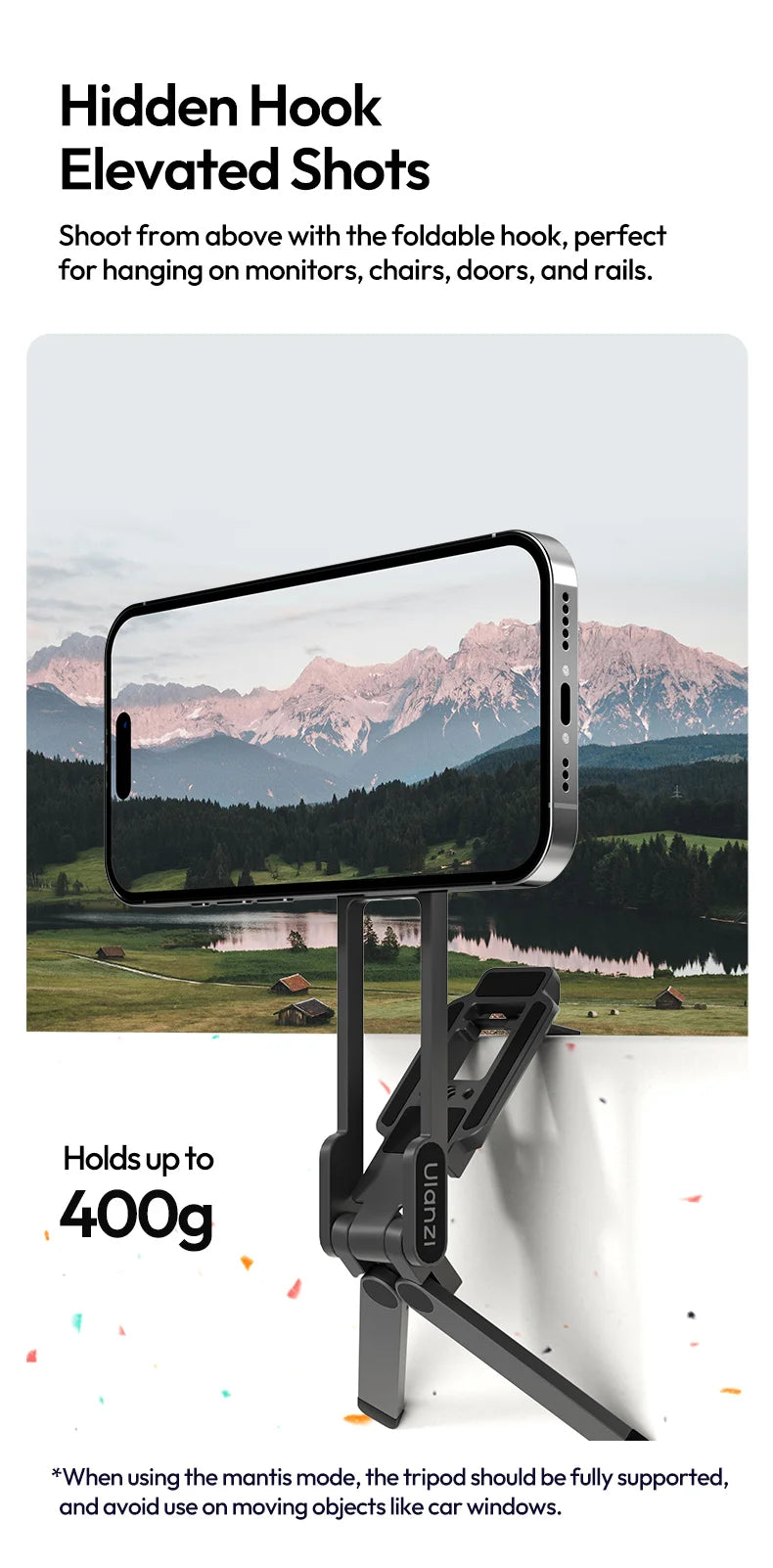 Ulanzi MA38 MagLock Phone Stand Magnetic Phone Stand for iPhone 16 15 14 13 with Hidden Hook for Slopes Walls