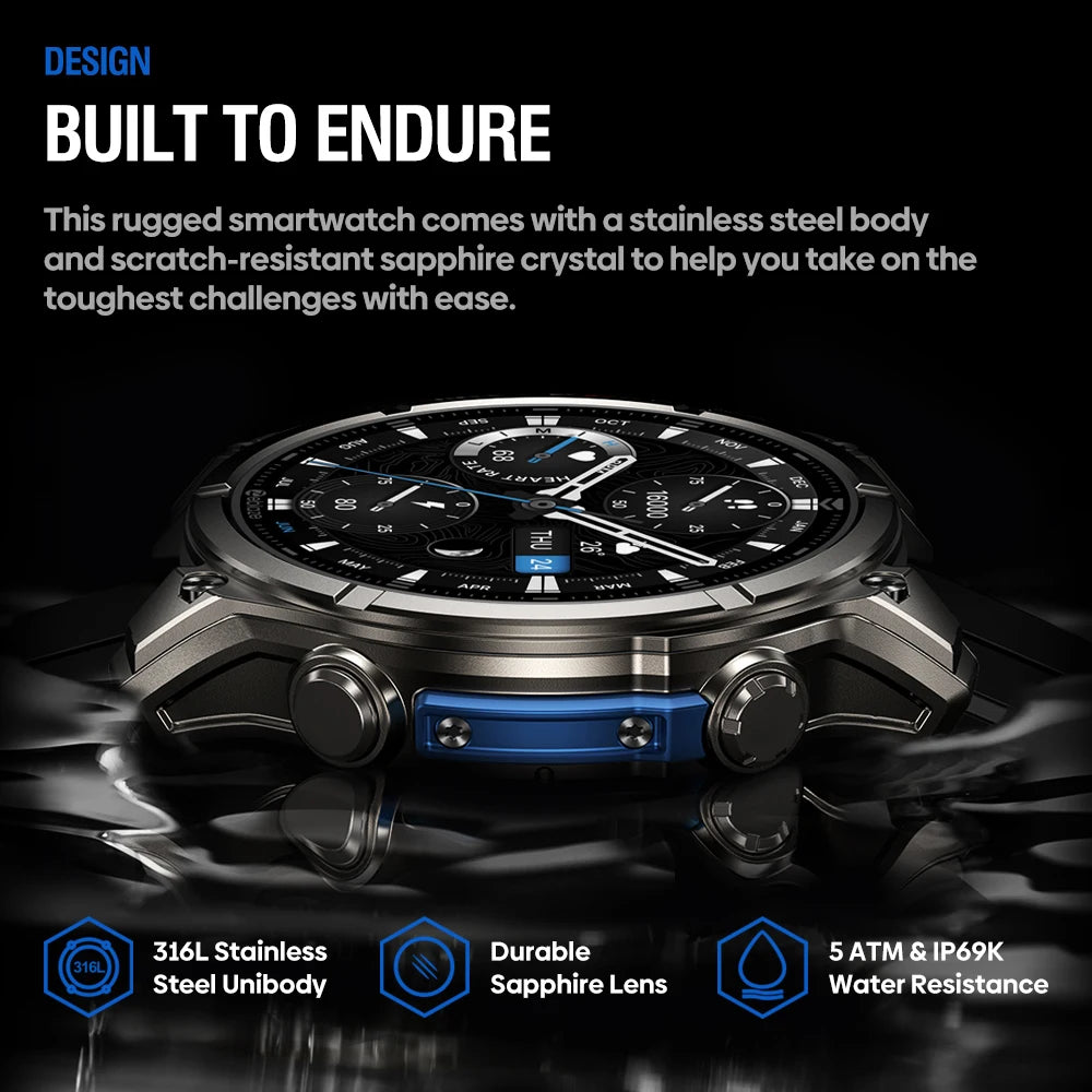 New Zeblaze VIBE 8 AMOLED Display Built-in Flashlight Smartwatch Sapphire Lens Make/Receive Calls HR/BP Monitoring Smart Watch