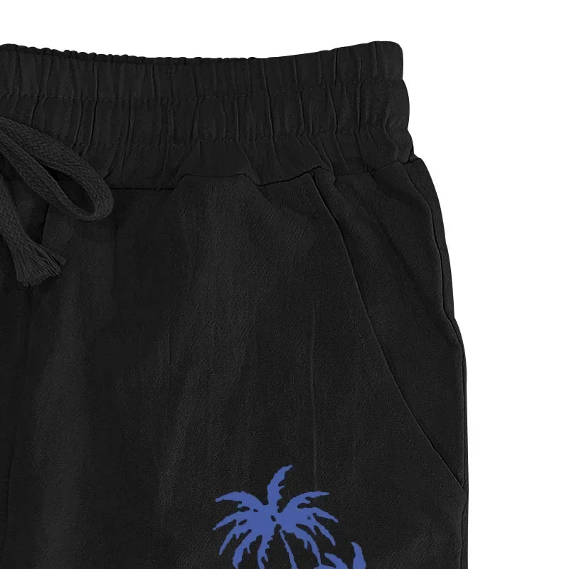 2025 Men's Coconut Printed Breathable Cotton and Linen Loose Casual Sports Pants