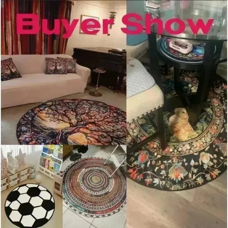 Vinyl Record Pattern Round Carpet Letter Print Home Decor Floor Mat Modern Music Theme Non-Slip Rug for Living Room Music Room