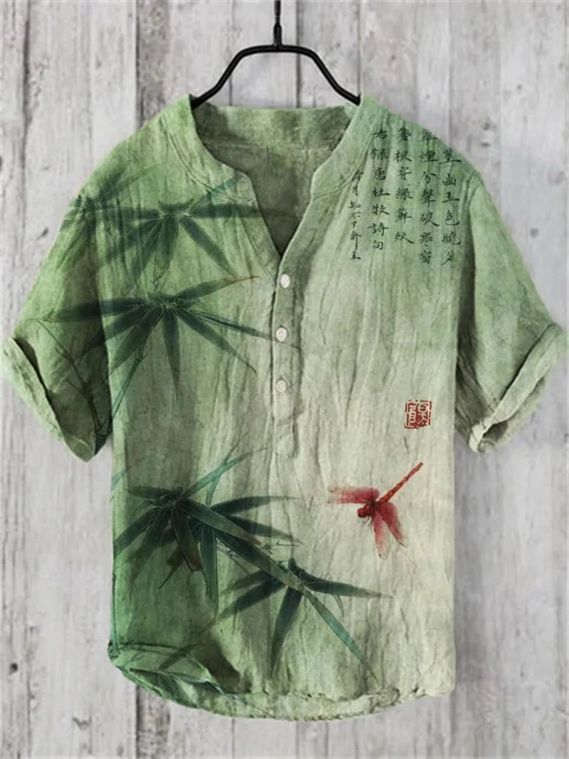 Fashionable men's V-neck shirt with 3D animal print men's short sleeved top, loose and comfortable new style