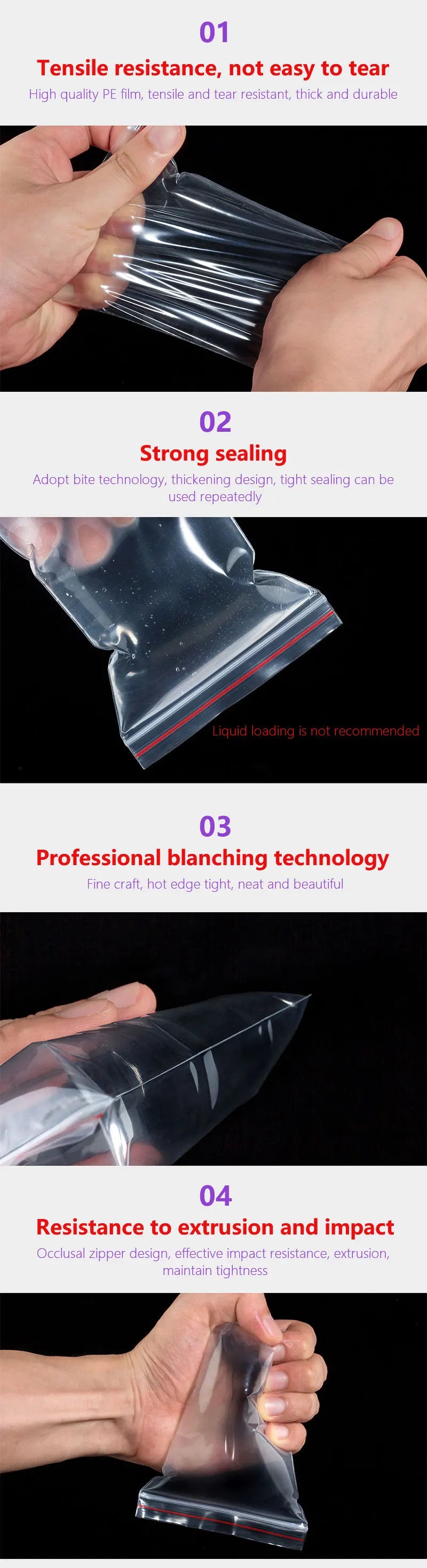 100pcs Thicken Zipper Sealed Bags Clear Plastic Storage Bag for Small Jewelry Food Packing Reclosable Plastic Ziplock Bags
