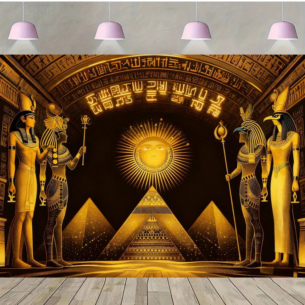 Pyramid God Art Gold Element Theme Birthday Banner Photography Background, Adult Birthday Party Decoration Photography Backdrop
