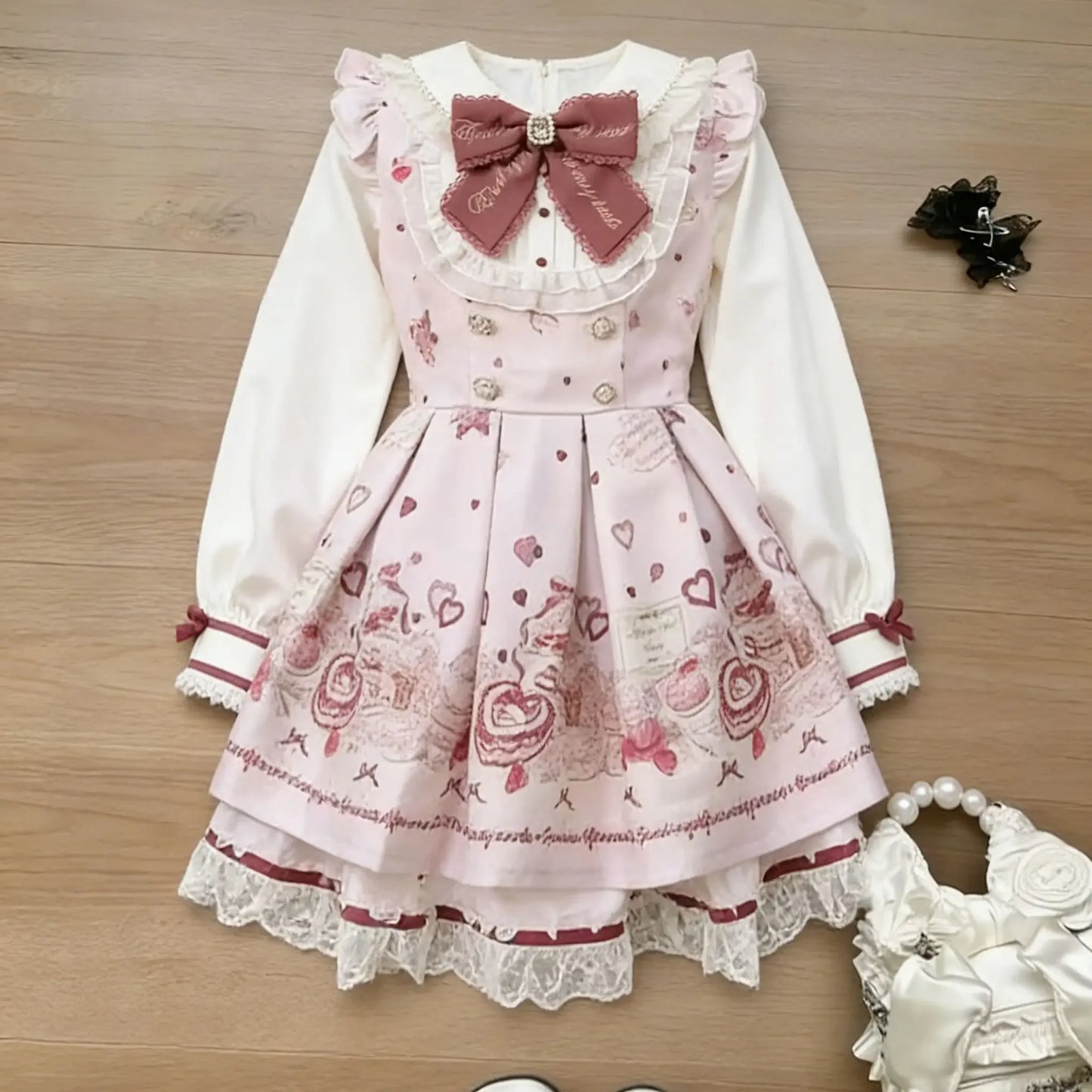 Japanese Sweet Preppy Style 2 Piece Set Women Kawaii Lace Patchwork Bow Tops + Y2k Plaid Mini Skirt Elegant Fashion Outifits New