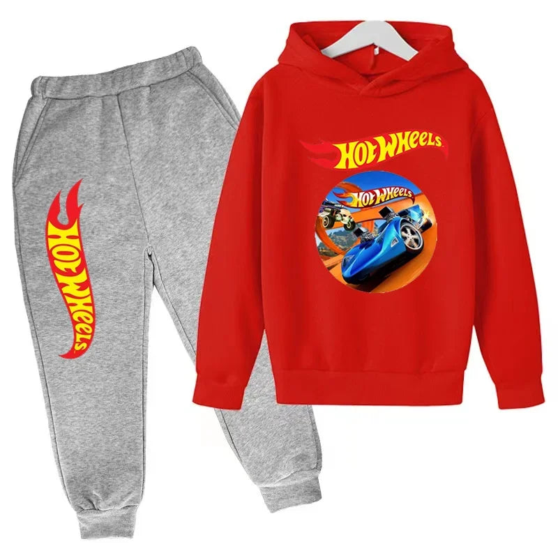 Kids Clothing Hot Wheels Car Game Printed Hoodie Coat 3-12 Yrs Boys Girls Toddler Top+pants Fashion Sweatshirt Casual Sportswear