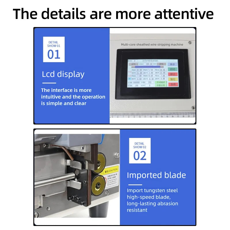 Computer Sheath Wire Cutting Stripping Peeling Machine AWG 0.1-7mm2 Automatic Wire Cutter Stripper 1-9999 mm Cutting Length