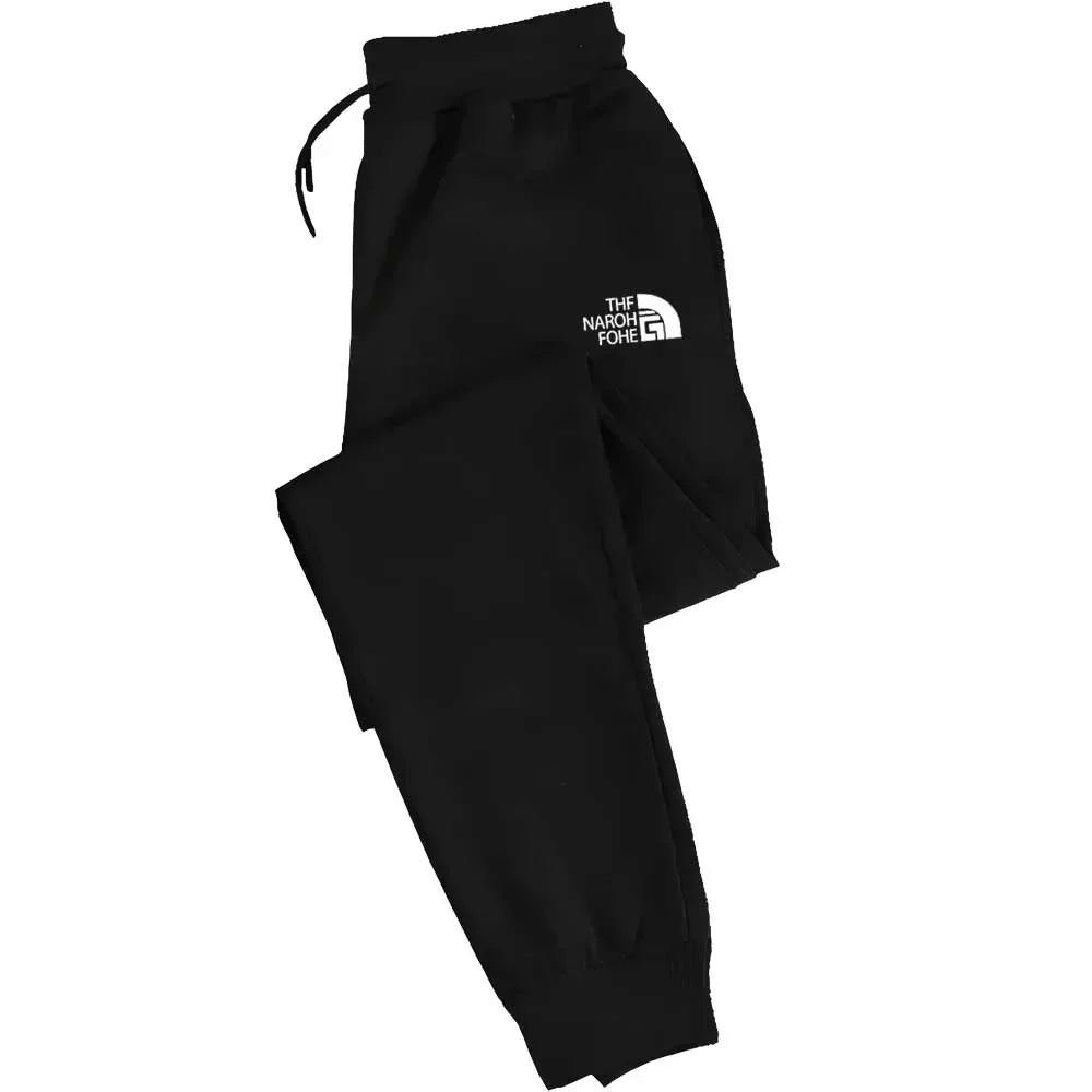 Men's casual running pants with elastic drawstring at the waist and loose printed sports pants with cuffs at the ankles