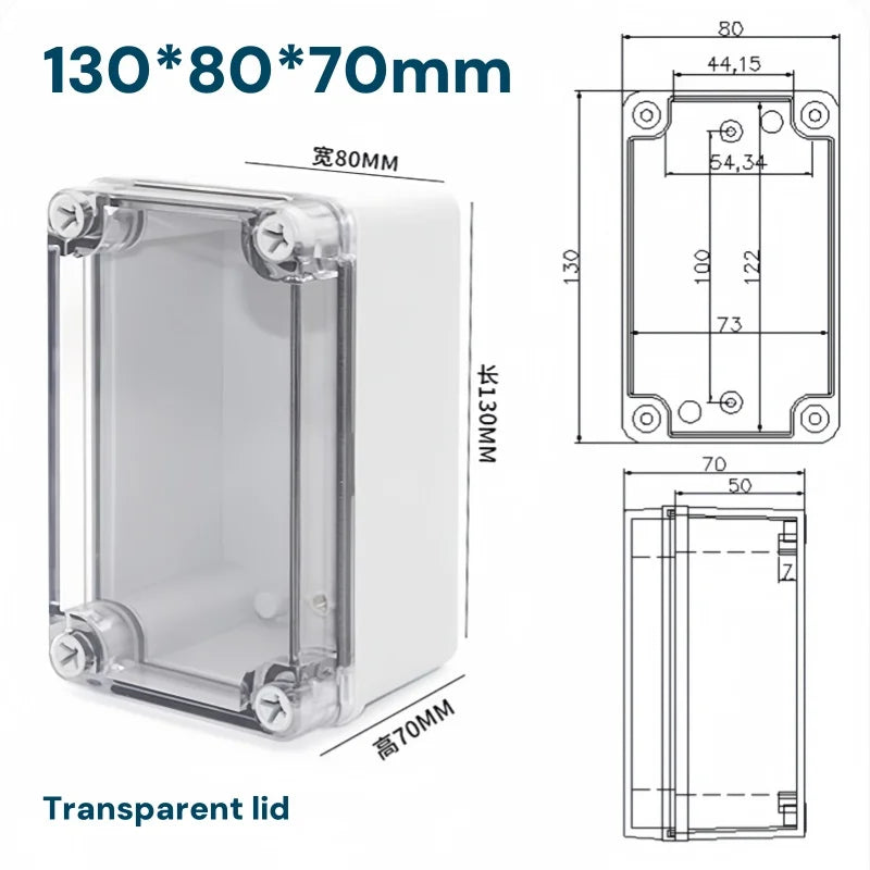 Transparent Waterproof Outdoor Enclosure Plastic Box Electronic Project Case Instrument Electrical Box IP68 Junction Box Housing