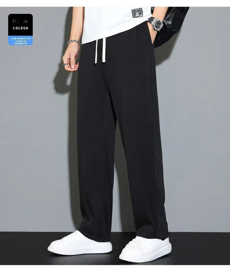 Summer Loose Ice Silk Pants Men's Drape 100KG Size Long Pants Fat Casual Sports Pants Wide Leg Straight Pants Tide Brand