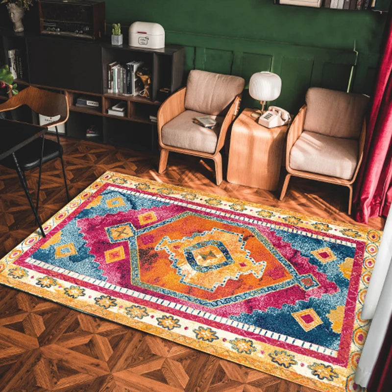 VIKAMA Bohemian Machine Washable Living Room Carpet Soft Non-Slip Ethnic Style Bedroom Cloakroom Carpet Foldable Home Decor