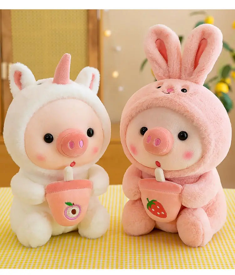 25cm Kawaii Bubble Pig Plush Toy Stuffed Animal Bunny Frog Tiger Soft Pillow Cup Milk Tea Boba Plushies Doll For Kids Girls Gift