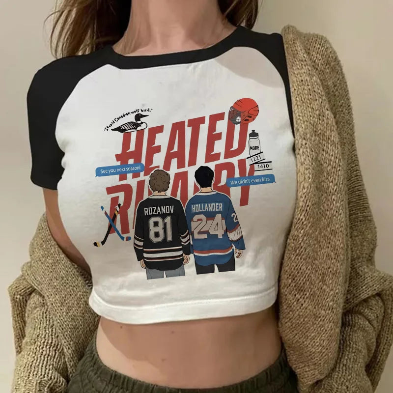 Heated Rivalry Print Graphic Crop Top Women's Sexy Cropped T Shirt Gothic Vintage T-Shirt Women Fashion Y2k Tshirt Clothes Girls