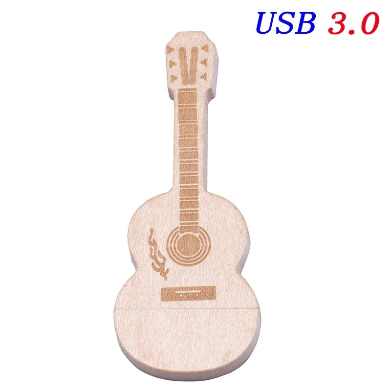 JASTER USB 3.0 Flash Drives Wooden Guitar 128GB Free Custom Logo Pen Drive 64GB with Box Memory Stick Music Business Gift U disk