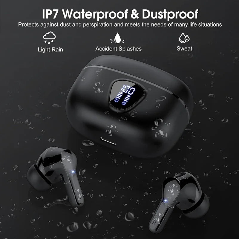 New Wireless Earbuds HiFi Stereo Headphones BT5.3 with ENC Noise Cancelling 48H LED Display Ear Buds IP7 Waterproof Earphones