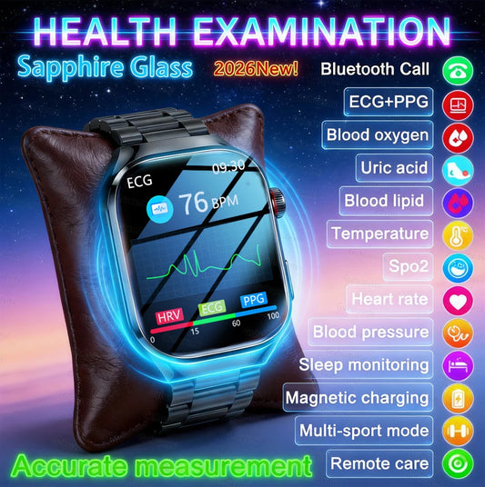 2025 New ECG+PPG Clock Smartwatch Men Uric Acid Blood Pressure Blood Oxygen Body Analysis Heart Health Monitor Smart Watch lady