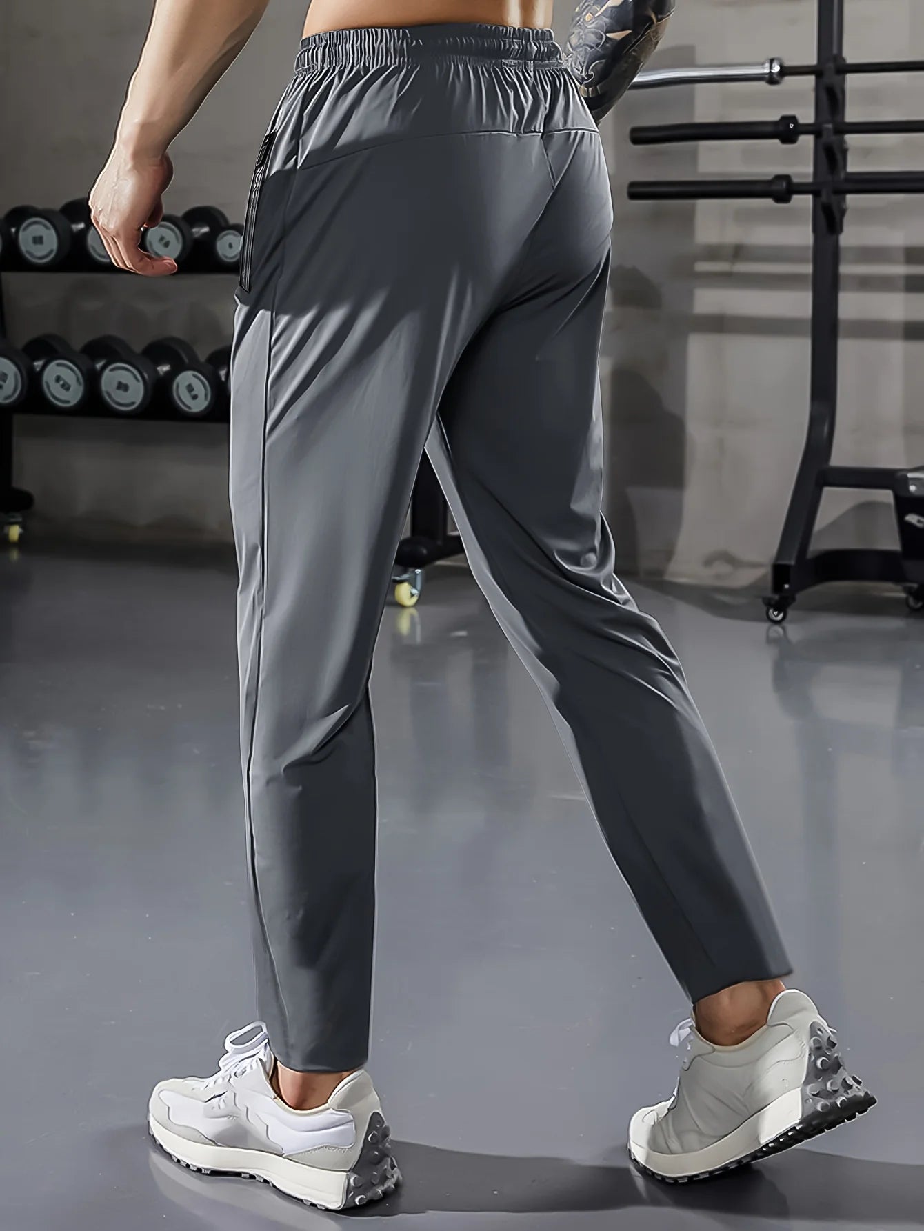 [Home Relaxation] Men's Casual Sports Pants, High Stretch Woven Fabric, Solid Color, Regular Fit with Drawstring Waist and Zippe