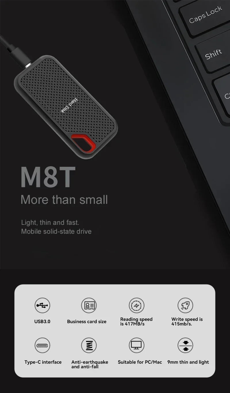 High-speed Portable SSD 1TB External Hard Drive 2TB Mobile Solid State Drive 4TB 16TB Mass External Hard Disk for Laptop/MAC/PC