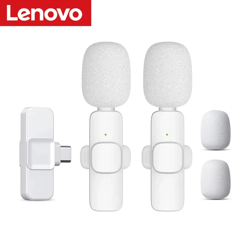 Lenovo Pink Wireless Lavalier Microphone Phone Portable Audio Video Recording Vlog Microphone for iPhone Android PC Live Gaming