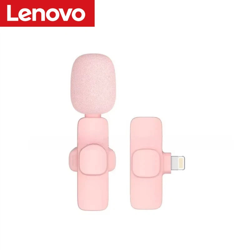 Lenovo Pink Wireless Lavalier Microphone Phone Portable Audio Video Recording Vlog Microphone for iPhone Android PC Live Gaming