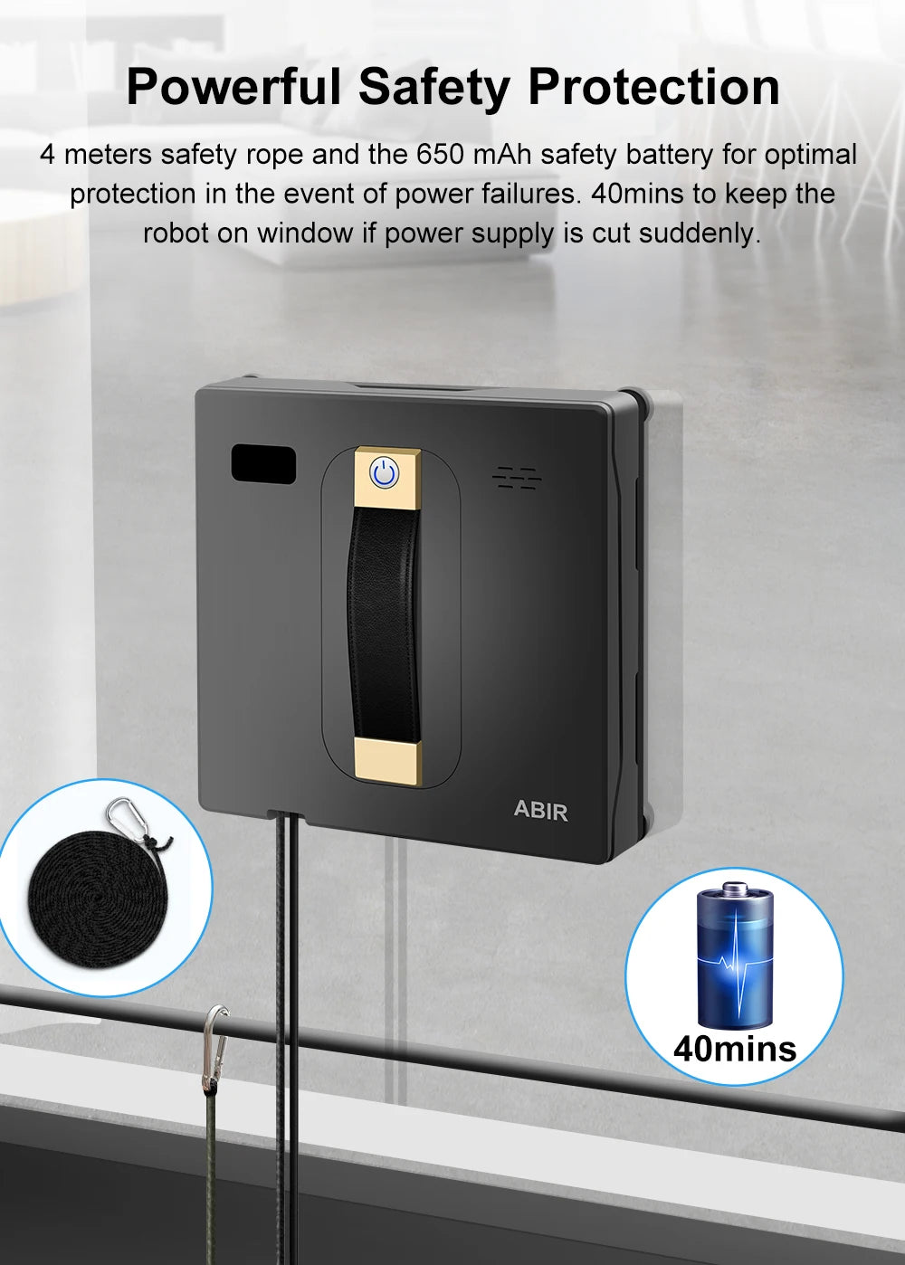 Robot Window cleaner ABIR WD8,Dual Water Spray,Smart Memory,High Vacuum Suction, Laser Sensor, Home Wall Glass Cleaning Robot