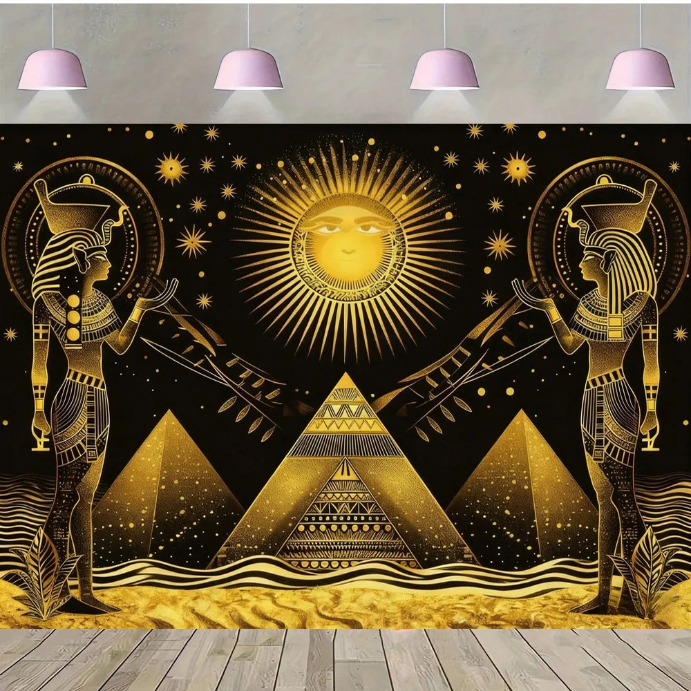 Pyramid God Art Gold Element Theme Birthday Banner Photography Background, Adult Birthday Party Decoration Photography Backdrop