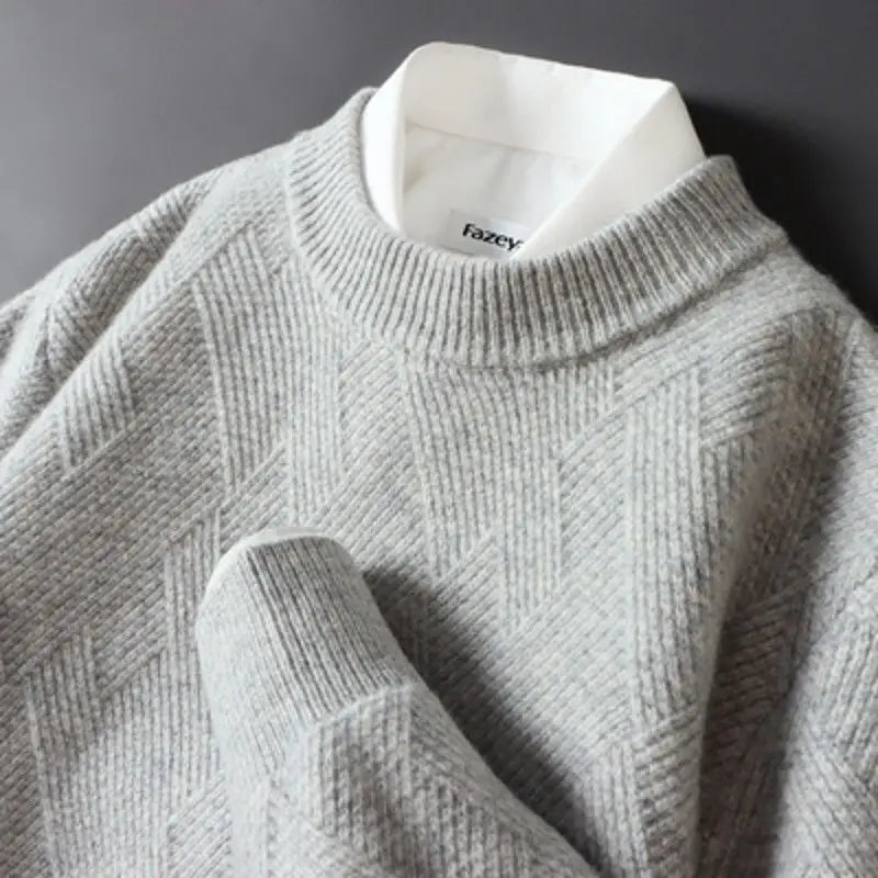 Men's Cashmere Sweater Loose and Thick Jacquard Crewneck Sweater Autumn and Winter New Solid Color Men's Knit Bottom Sweater