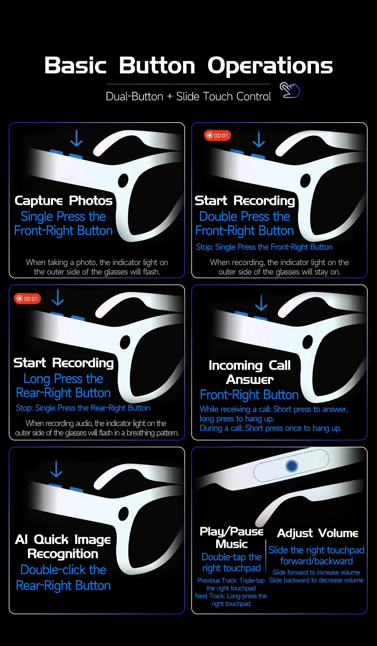 2026 New AI Smart Glasses 4K 8MP HD Camera Video 1080P 100+ Languages Translation WiFi Sunglasses Bluetooth Call Music Men Women
