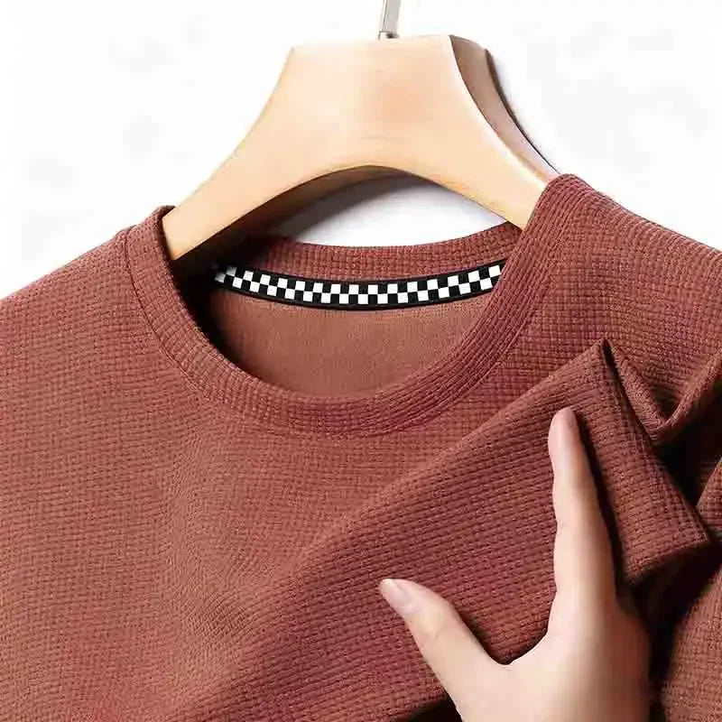 Men's Waffle Knit Short Sleeve T-Shirt Casual Solid Color Crew Neck Soft Comfortable Top for Summer