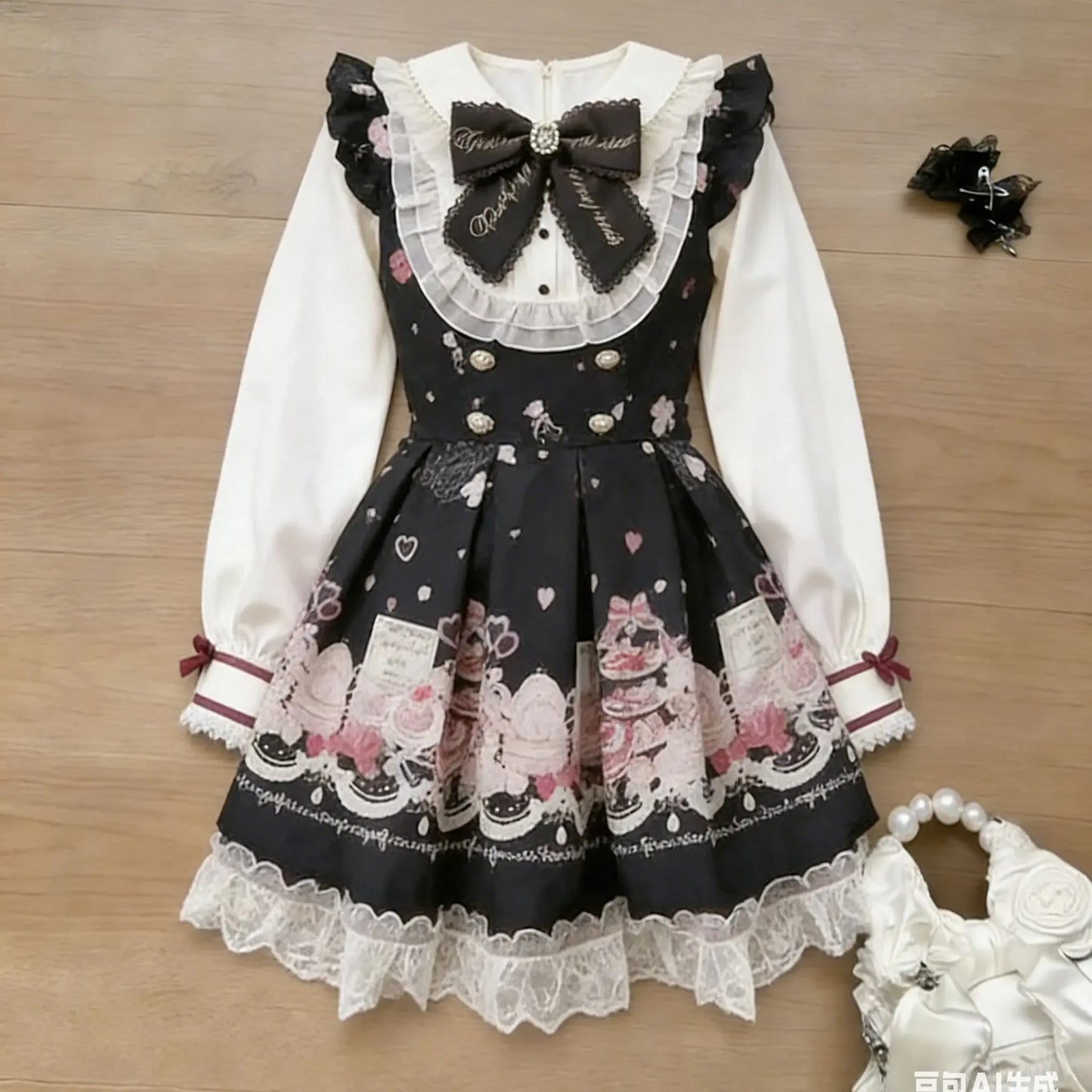 Japanese Sweet Preppy Style 2 Piece Set Women Kawaii Lace Patchwork Bow Tops + Y2k Plaid Mini Skirt Elegant Fashion Outifits New