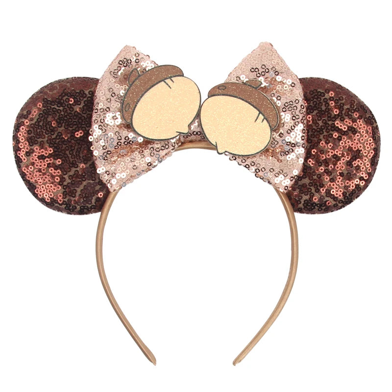 2025 Mickey Mouse Ear Headband Chip and Dale Bow Sequin Hairband Women Hair Hoop Birthday Gift Adult/Child Cosplay Accessories