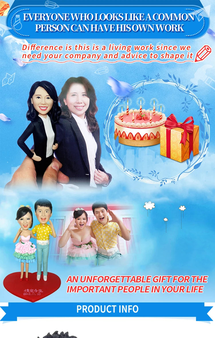 Custom Handmade Bobblehead Sculptures Figurines-Personalized 3d Clay Doll from Your Photo-Wedding Anniversary Gifts for Wife