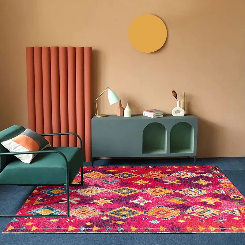 VIKAMA Bohemian Machine Washable Living Room Carpet Soft Non-Slip Ethnic Style Bedroom Cloakroom Carpet Foldable Home Decor
